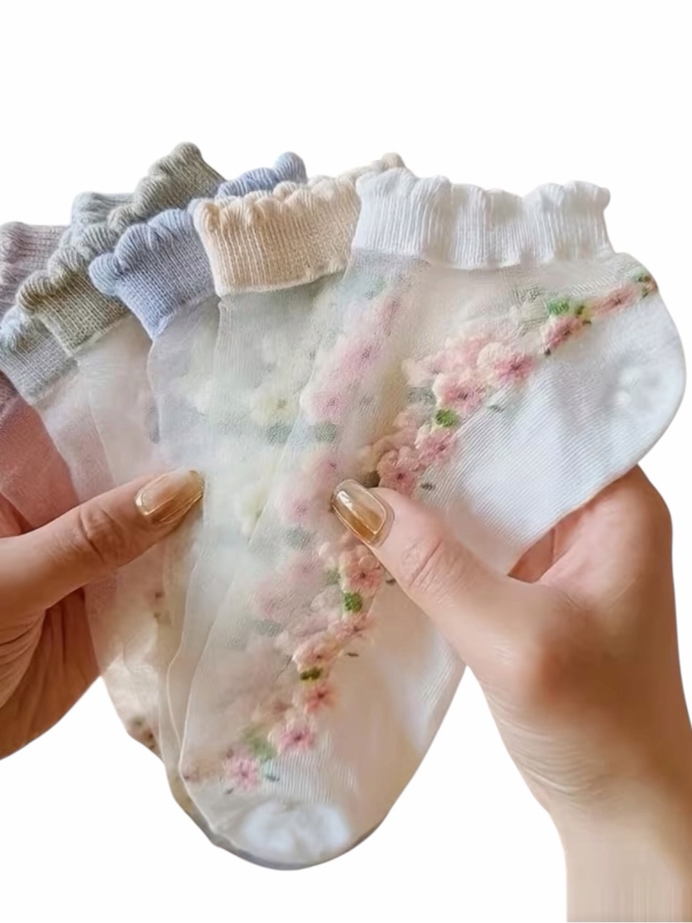 VINTAGE SHEER NEW FLORAL SOCKS Sizes 6-9 .
